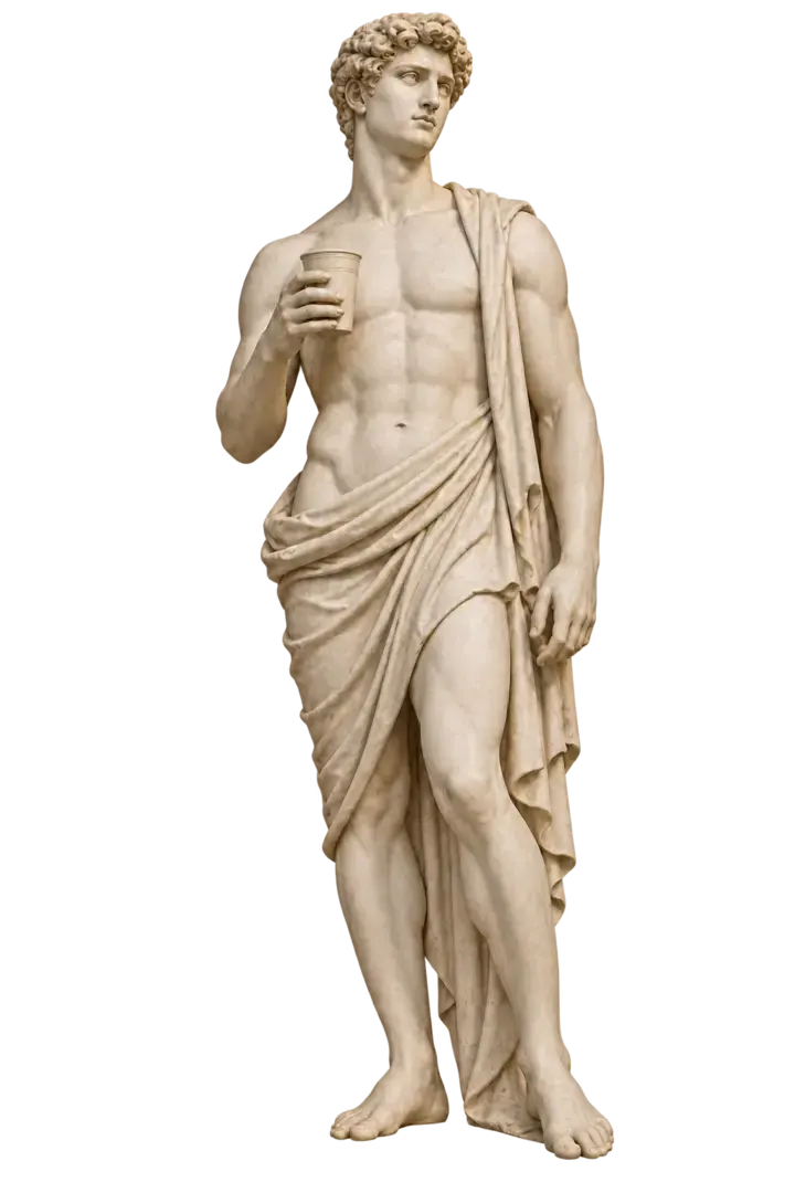 Ferda’s classical statue raising a cup